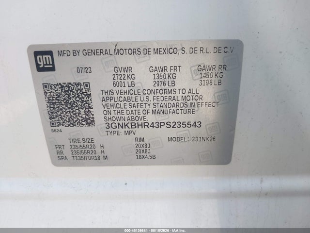 Aukcja sprzedaży 2023 Chevrolet Blazer Awd 2lt, vin: 3GNKBHR43PS235543, numer aukcji: 45136681