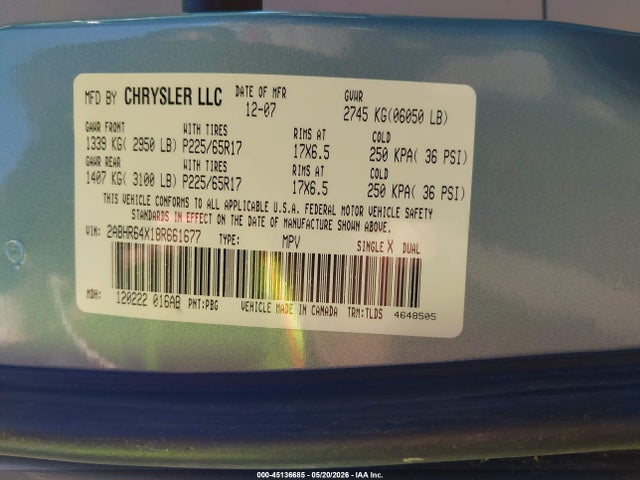 Продаж на аукціоні авто 2008 Chrysler Town & Country Limited, vin: 2A8HR64X18R661677, номер лоту: 45136685