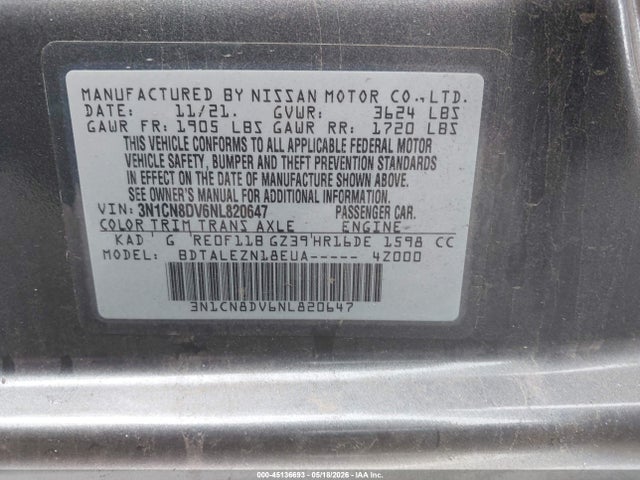 3N1CN8DV6NL820647 Nissan Versa 1.6 S Xtronic Cvt