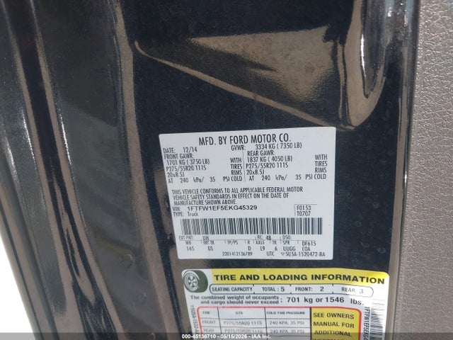 Auction sale of the 2014 Ford F-150 Xlt, vin: 1FTFW1EF5EKG45329, lot number: 45136710