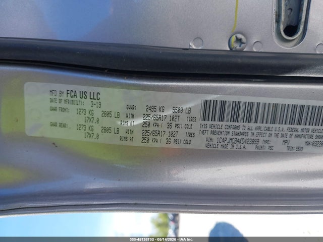Aukcja sprzedaży 2019 Jeep Cherokee Latitude 4x4, vin: 1C4PJMCB4KD423899, numer aukcji: 45136732
