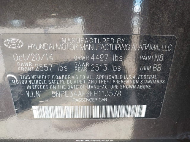 Hyundai Sonata Sport 2015 5NPE34AF2FH113578 Image 9
