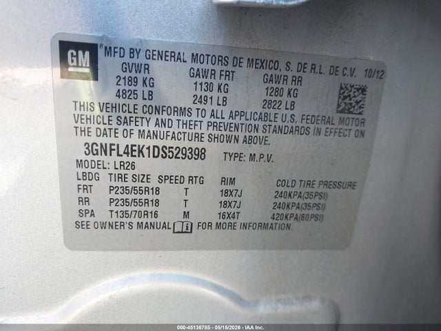Auction sale of the 2013 Chevrolet Captiva Sport Ltz, vin: 3GNFL4EK1DS529398, lot number: 45136785