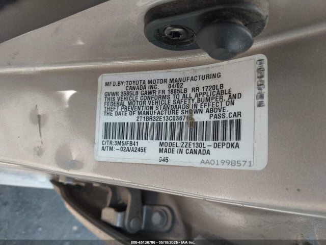 Продажа на аукционе авто 2003 Toyota Corolla Ce/le/s, vin: 2T1BR32E13C036718, номер лота: 45136786