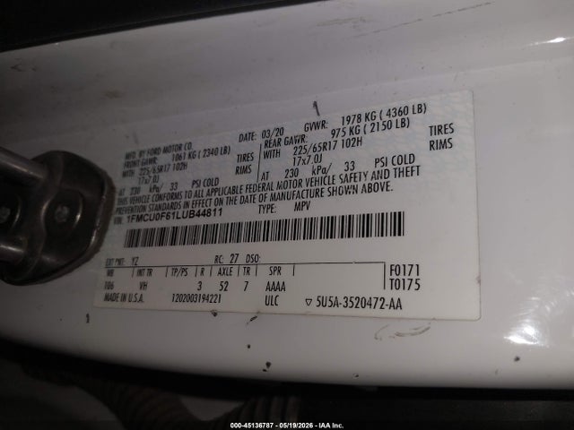 Ford ESCAPE S 2020 1FMCU0F61LUB44811 Image 9