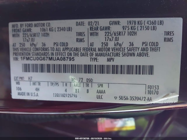 Ford ESCAPE SE 2021 1FMCU0G67MUA08795 Image 9