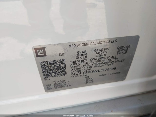 45136800 :رقم المزاد ، 5GAERBKW7LJ175595 vin ، 2020 Buick Enclave Fwd Essence مزاد بيع