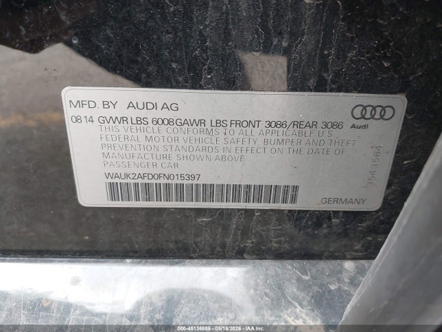 Продаж на аукціоні авто 2015 Audi S8 4.0t, vin: WAUK2AFD0FN015397, номер лоту: 45136805