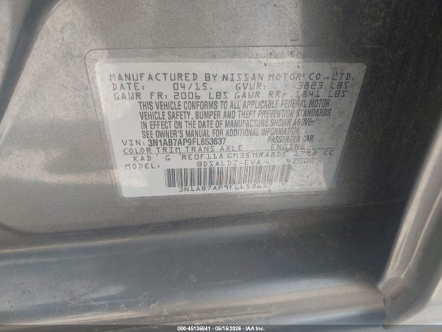 3N1AB7AP9FL653637 Nissan Sentra Fe+ S/s/sl/sr/sv