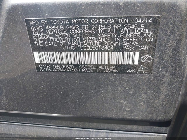 Продажа на аукционе авто 2014 Lexus Is 250, vin: JTHCF1D22E5013404, номер лота: 45136857