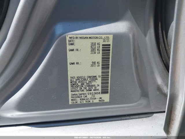 Aukcja sprzedaży 2015 Nissan Altima 2.5 S, vin: 1N4AL3AP4FC591908, numer aukcji: 45136861
