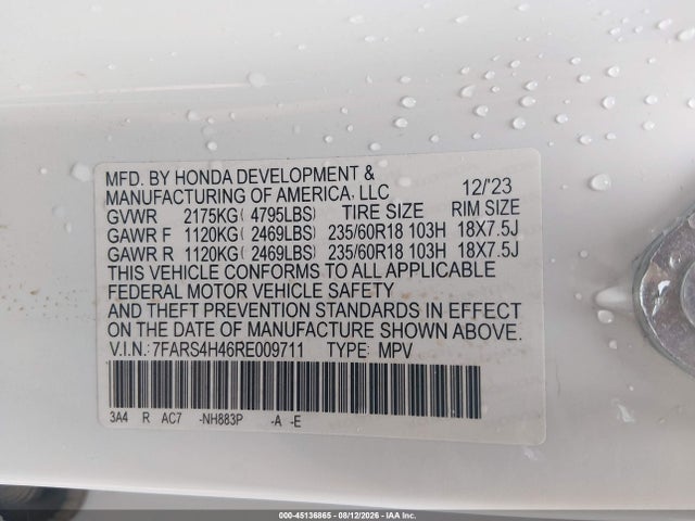 Aukcja sprzedaży 2024 Honda Cr-v Ex Awd, vin: 7FARS4H46RE009711, numer aukcji: 45136865