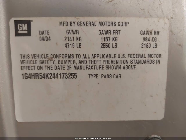 Продаж на аукціоні авто 2004 Buick Lesabre Limited, vin: 1G4HR54K244173255, номер лоту: 45136874