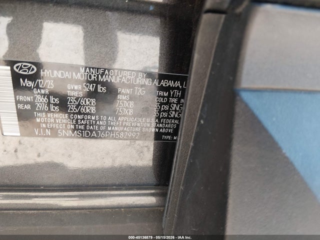 2023 Hyundai Santa Fe Se მანქანა იყიდება აუქციონზე, vin: 5NMS1DAJ6PH582992, აუქციონის ნომერი: 45136879