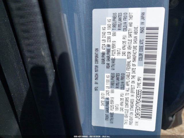 Aukcja sprzedaży 2021 Mazda Cx-5 Carbon Edition, vin: JM3KFBCM7M0430655, numer aukcji: 45136900
