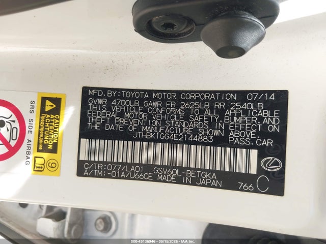 Aukcja sprzedaży 2014 Lexus Es 350, vin: JTHBK1GG4E2144883, numer aukcji: 45136946
