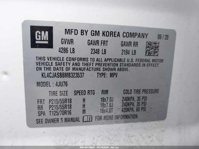 Продаж на аукціоні авто 2021 Buick Encore Fwd Preferred, vin: KL4CJASB8MB323537, номер лоту: 45136947