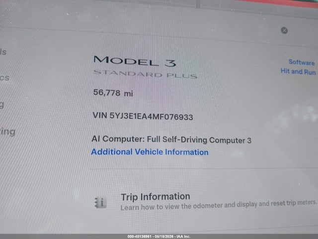 Tesla Model 3 Standard Range Plus Rear-wheel Drive 2021 5YJ3E1EA4MF076933 Image 15