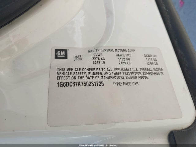 Aukcja sprzedaży 2005 Cadillac Sts, vin: 1G6DC67A750231725, numer aukcji: 45136970
