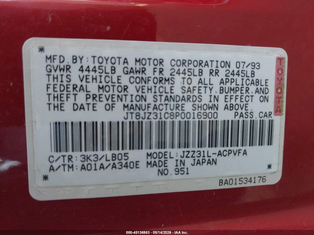 Продаж на аукціоні авто 1993 Lexus Sc 300, vin: JT8JZ31C8P0016900, номер лоту: 45136983