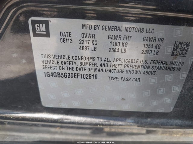 45137002 :رقم المزاد ، 1G4GB5G39EF102810 vin ، 2014 Buick Lacrosse Leather Group مزاد بيع