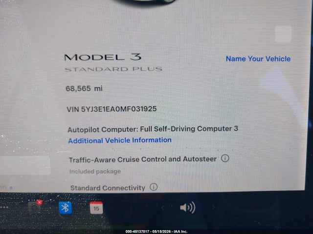 Aukcja sprzedaży 2021 Tesla Model 3 Standard Range Plus Rear-wheel Drive, vin: 5YJ3E1EA0MF031925, numer aukcji: 45137017