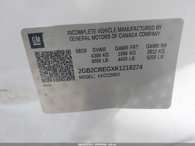 Продаж на аукціоні авто 2019 Chevrolet Silverado 2500hd Wt, vin: 2GB2CREGXK1218274, номер лоту: 45137031