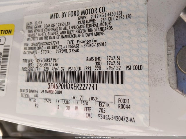 Ford FUSION SE 2014 3FA6P0HDXER227741 Image 9