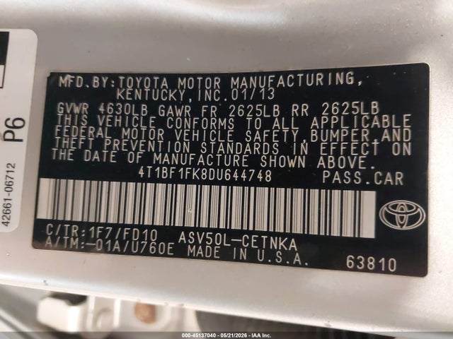 Продаж на аукціоні авто 2013 Toyota Camry Le, vin: 4T1BF1FK8DU644748, номер лоту: 45137040