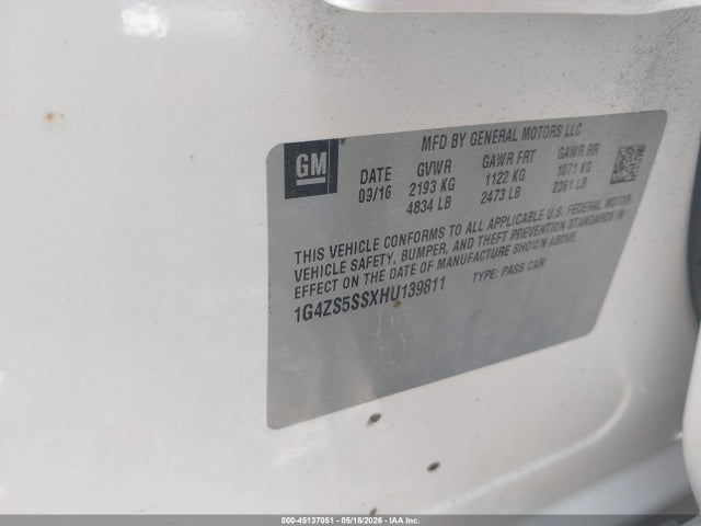 45137051 :رقم المزاد ، 1G4ZS5SSXHU139811 vin ، 2017 Buick Lacrosse Premium مزاد بيع