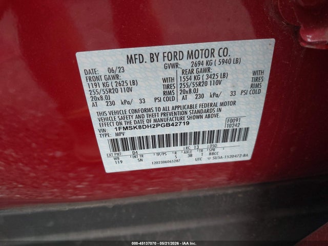 Aukcja sprzedaży 2023 Ford Explorer Xlt, vin: 1FMSK8DH2PGB42719, numer aukcji: 45137070
