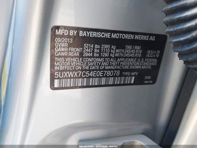 Продаж на аукціоні авто 2014 Bmw X3 Xdrive35i, vin: 5UXWX7C54E0E78078, номер лоту: 45137091
