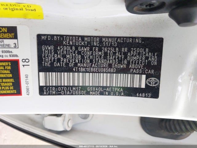 2014 Toyota Avalon Limited მანქანა იყიდება აუქციონზე, vin: 4T1BK1EB6EU085683, აუქციონის ნომერი: 45137113