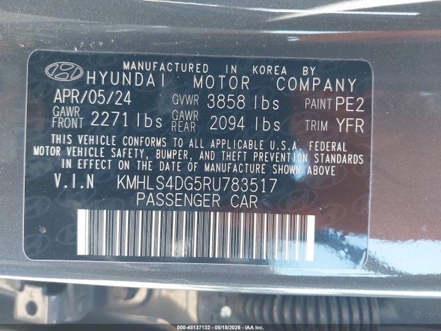 Продаж на аукціоні авто 2024 Hyundai Elantra Sel, vin: KMHLS4DG5RU783517, номер лоту: 45137132
