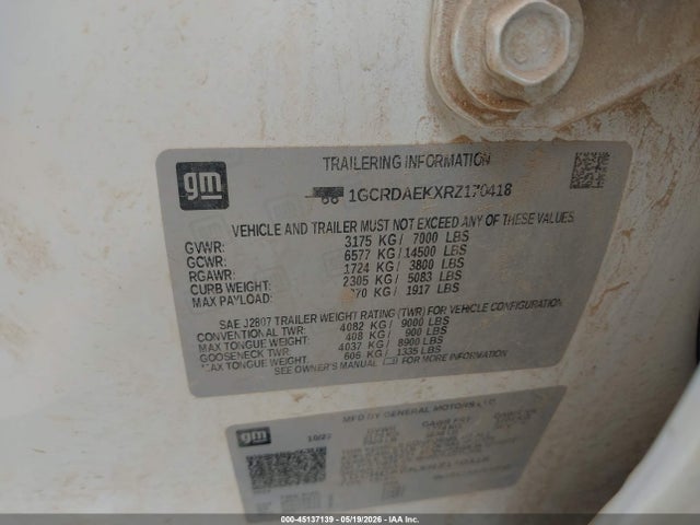 Aukcja sprzedaży 2024 Chevrolet Silverado 1500 4wd  Standard Bed Wt, vin: 1GCRDAEKXRZ170418, numer aukcji: 45137139