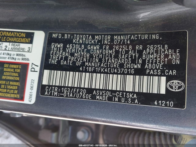 Aukcja sprzedaży 2014 Toyota Camry Se, vin: 4T1BF1FK4EU437016, numer aukcji: 45137143