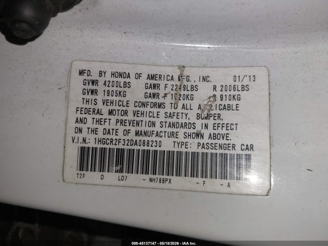 Продаж на аукціоні авто 2013 Honda Accord Lx, vin: 1HGCR2F32DA088230, номер лоту: 45137147