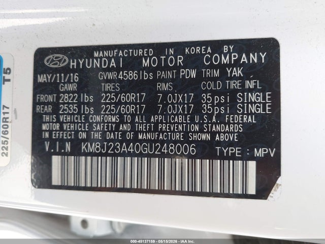 KM8J23A40GU248006 Hyundai TUCSON SE