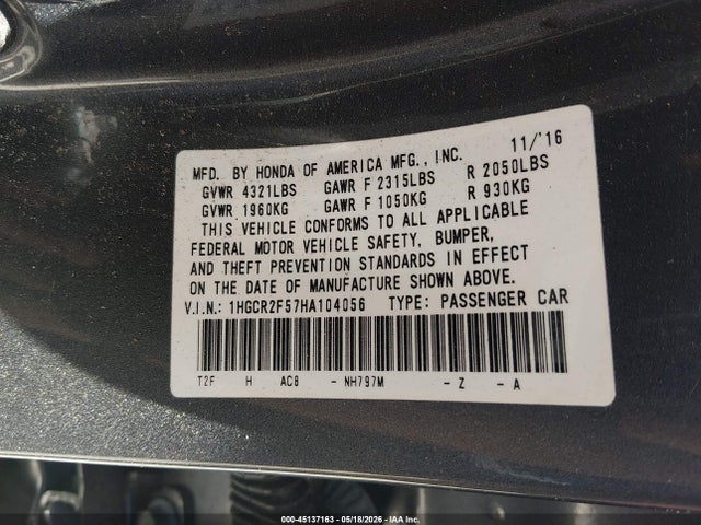1HGCR2F57HA104056 Honda Accord Sport