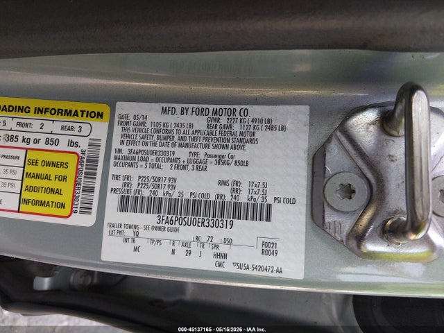 Продаж на аукціоні авто 2014 Ford Fusion Energi Titanium, vin: 3FA6P0SU0ER330319, номер лоту: 45137165