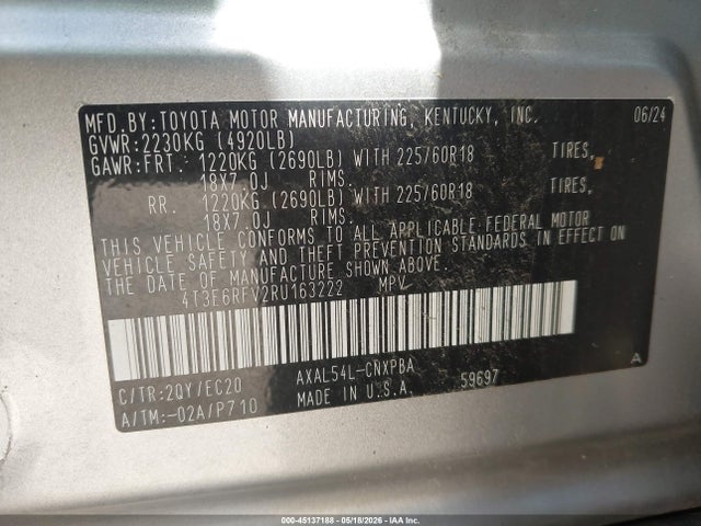Aukcja sprzedaży 2024 Toyota Rav4 Hybrid Xse, vin: 4T3E6RFV2RU163222, numer aukcji: 45137188