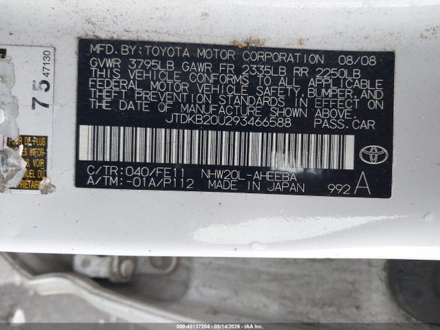 Продаж на аукціоні авто 2009 Toyota Prius, vin: JTDKB20U293466588, номер лоту: 45137204