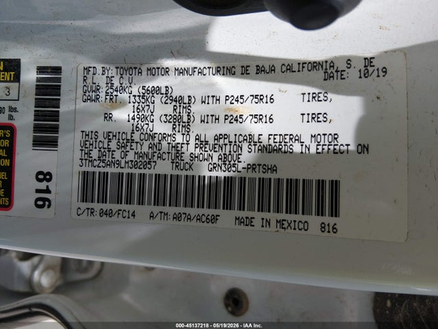 2020 Toyota Tacoma Sr5 V6 მანქანა იყიდება აუქციონზე, vin: 3TMCZ5AN9LM302057, აუქციონის ნომერი: 45137218