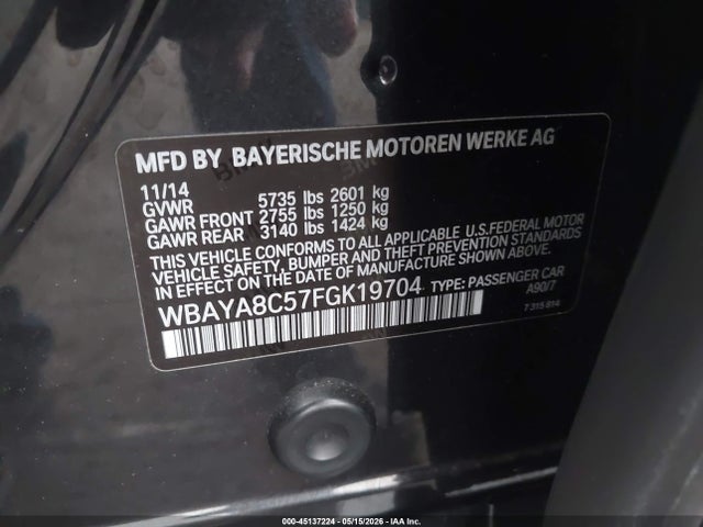 Продаж на аукціоні авто 2015 Bmw 750i, vin: WBAYA8C57FGK19704, номер лоту: 45137224