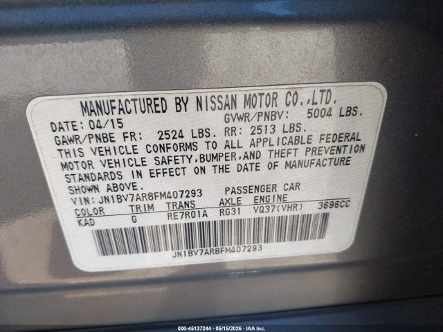 Aukcja sprzedaży 2015 Infiniti Q50 Premium, vin: JN1BV7AR8FM407293, numer aukcji: 45137244