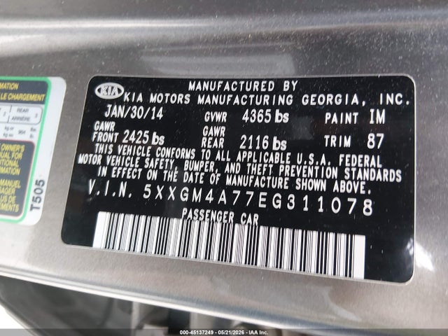 KIA Optima Lx 2014 5XXGM4A77EG311078 Image 9