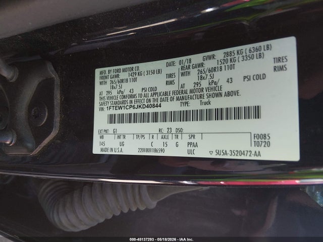 Продажа на аукционе авто 2018 Ford F-150 Xlt, vin: 1FTEW1CP6JKD40844, номер лота: 45137293