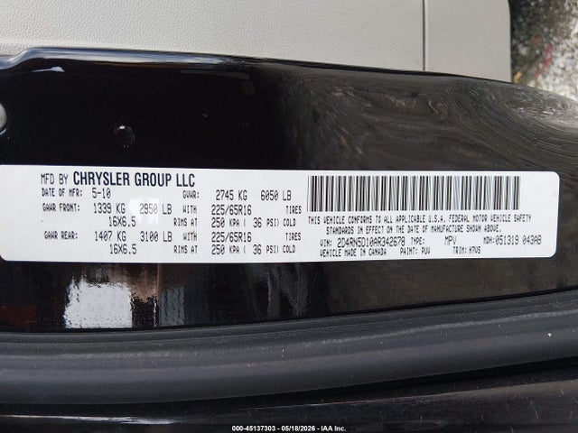 Aukcja sprzedaży 2010 Dodge Grand Caravan Sxt, vin: 2D4RN5D10AR342678, numer aukcji: 45137303