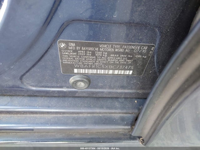 45137304 :رقم المزاد ، WBAFR1C5XBC737475 vin ، 2011 Bmw 528i مزاد بيع
