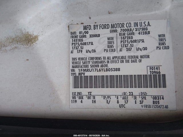 Продаж на аукціоні авто 2000 Ford Expedition Eddie Bauer, vin: 1FMRU17L6YLB05388, номер лоту: 45137314